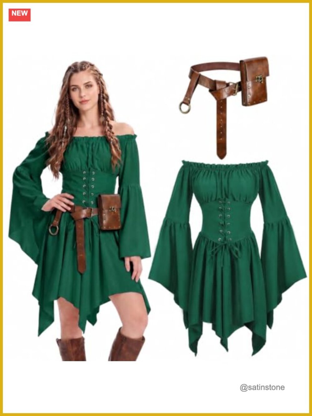 Medieval Pirate Costume Dress with Belt Pouch Renaissance Outfit